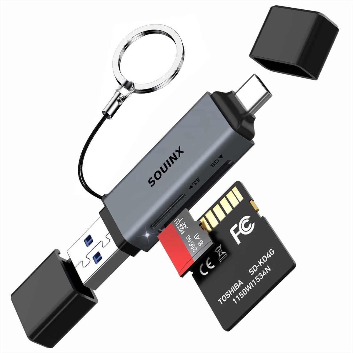 Sounix SD Kaartlezer - USB 3.0 Card Reader - OTG Kaartlezer - High Speed Cardreader voor SD/Micro SD - Geschikt voor Telefoon, PC en Tablet - Aluminium - Sounix