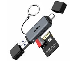 Sounix SD Kaartlezer - USB 3.0 Card Reader - OTG Kaartlezer - High Speed Cardreader voor SD/Micro SD - Geschikt voor Telefoon, PC en Tablet - Aluminium