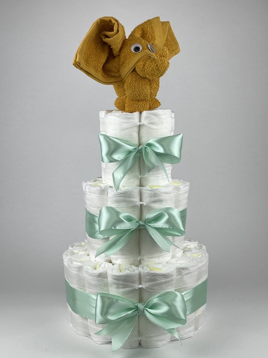 Goedkoopste Chouette-Chouette | Luiertaart Neutraal | Kraamcadeau | Geboorte Jongen Meisje | Babyshower | Olifant Oker - Groen