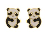 Behave Oorbellen oorstekers panda goud kleur met zwart wit emaille 1cm