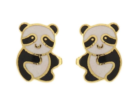Behave Oorbellen oorstekers panda goud kleur met zwart wit emaille 1cm