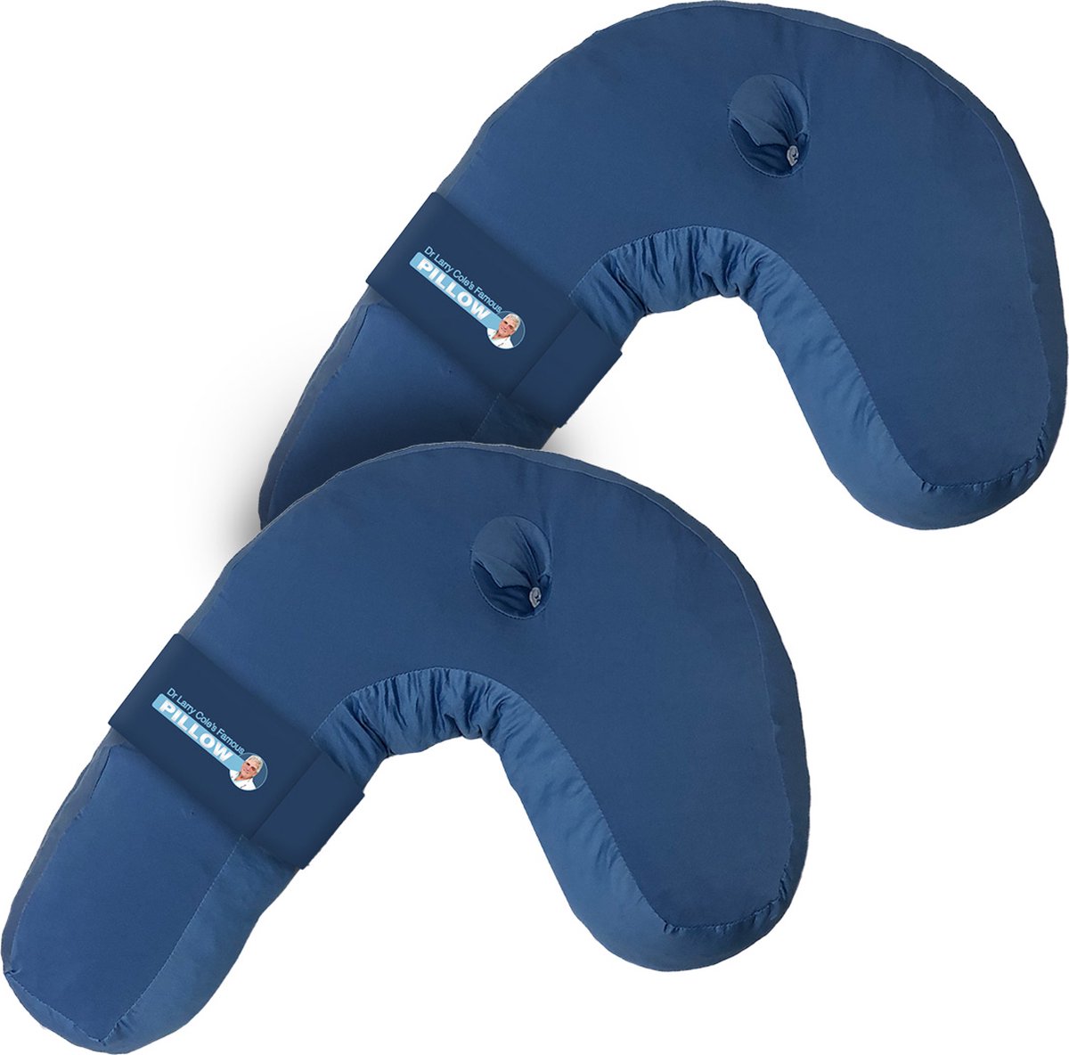 Side Sleeper Pro Memory Foam hoofdkussen – Set of 2 - Zijslaperkussen met traagschuim - Slaapkussen met contour voor ergonomische pasvorm – Orthopedisch J-vormig kussen met neksteun verbetert de slaaphouding Blauw