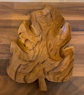 Handgemaakte houten schaal in bladvorm - klein - plat