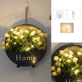 CNL Sight Wand decoratie - Ronde stijlvolle muur plantenbak set met Hak, spijker, LED-verlichting en Kunst bloemen- DIY bloemstuk-Muur Bloempot set -hangende bloempot set - ronde ijzeren-Zwart & kunst bloem