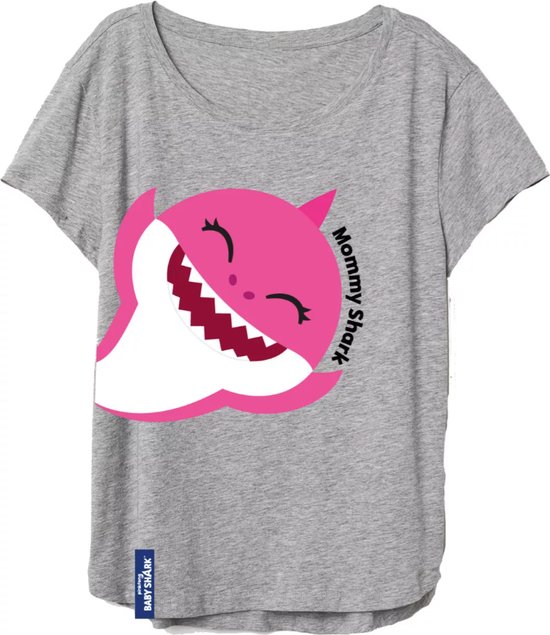 Mommy Shark dames t-shirt / volwassenen, grijs/roze, maat L