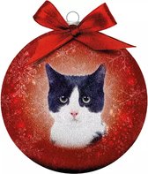 Plenty Gifts Kerstbal - Frosted Kat - Zwart/Wit - 10 cm