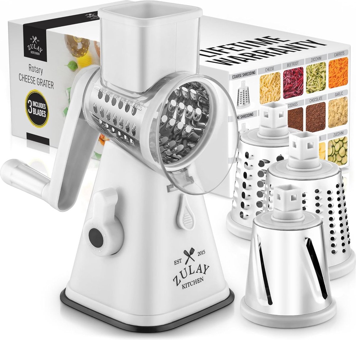 Râpe Rotative 5 En 1 Mandoline Légumes - Julienne, Coupe-Frites Et Râpe à Fromage Avec Sécurité Intégrée