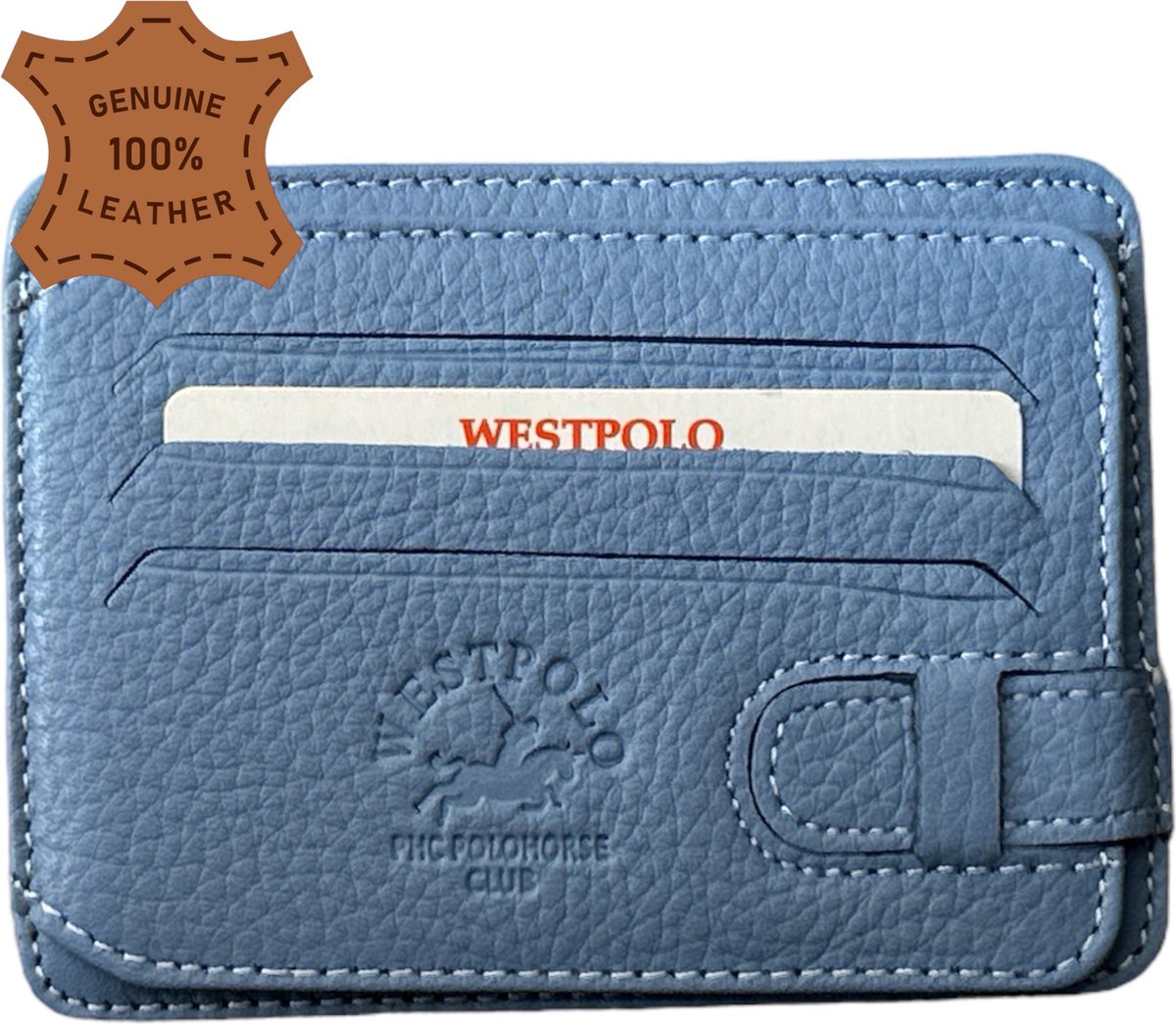 Westpolo Luxe Unisex Leren Pasjeshouder - Ruimte voor 7 Pasjes - Perfect Geschenk voor Verjaardagen, Vaderdag, Moederdag Valentijnsdag en Meer - Lichtblauw - 333 van Leerella