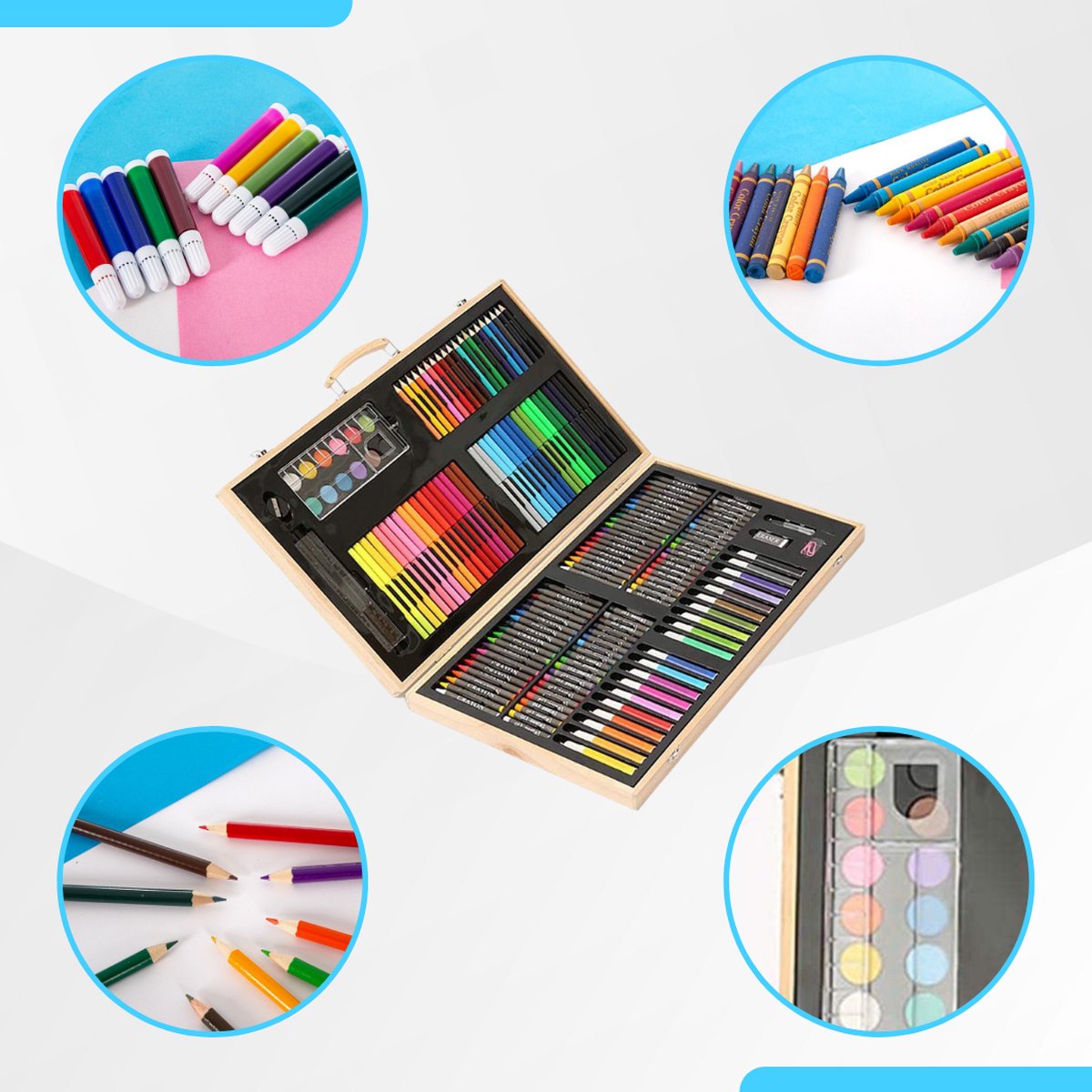 Buxibo Luxe 180-Delige Teken- en Verf Set - Tekendoos met Kleurpotloden, Waskrijt en Acrylverf - Tekenset Compleet voor Kinderen en Volwassenen — afbeelding 16