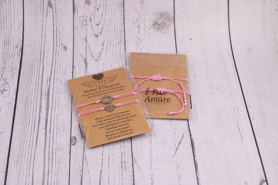 Bracelets d'amitié pour 2 avec Hartjes - Mère et fille - Bracelets roses - Bracelet BFF sur carte cadeau - Pax Amare