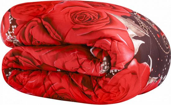 Bedrukt Dekbed Met Rode Rozen 200 x 200 cm - Hoesloos/Wasbaar/Zonder Overtrek