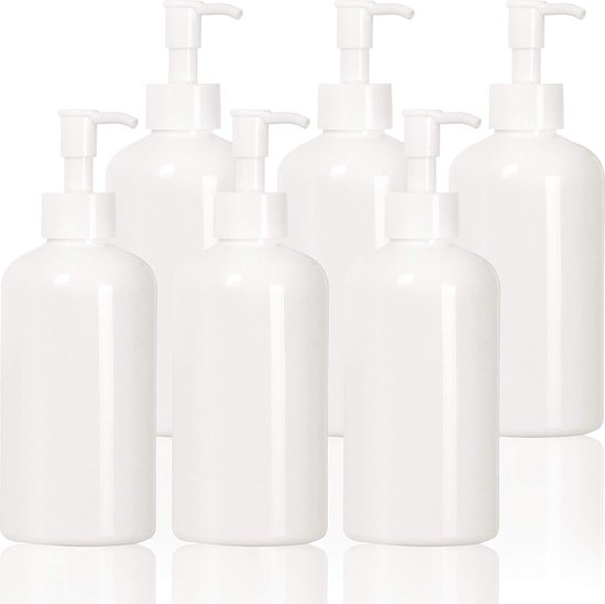 Babyflesje - Set van 6 plastic pompflessen, 350 ml, navulbare plastic pompflessen (wit)