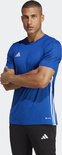 Blauw heren voetbalshirt met korte mouwen, witte accenten en Adidas logo op de borst.