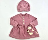 baby jurk - Meisjes kleding - oud rose van kleur - Maat 68 - Teddybeer