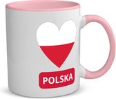 Akyol - polska vlag hartje koffiemok - theemok - roze - Polen - reizigers - toerist - verjaardagscadeau - souvenir - vakantie - kado - 350 ML inhoud