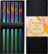 Set de baguettes House of Husk - Baguettes coréennes - Passe au lave-vaisselle - Acier inoxydable - 5 paires - Rainbow