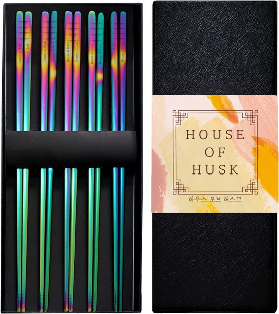 Foto: House of husk chopsticks set koreaanse eetstokjes vaatwasserbestendig rvs 5 paar rainbow