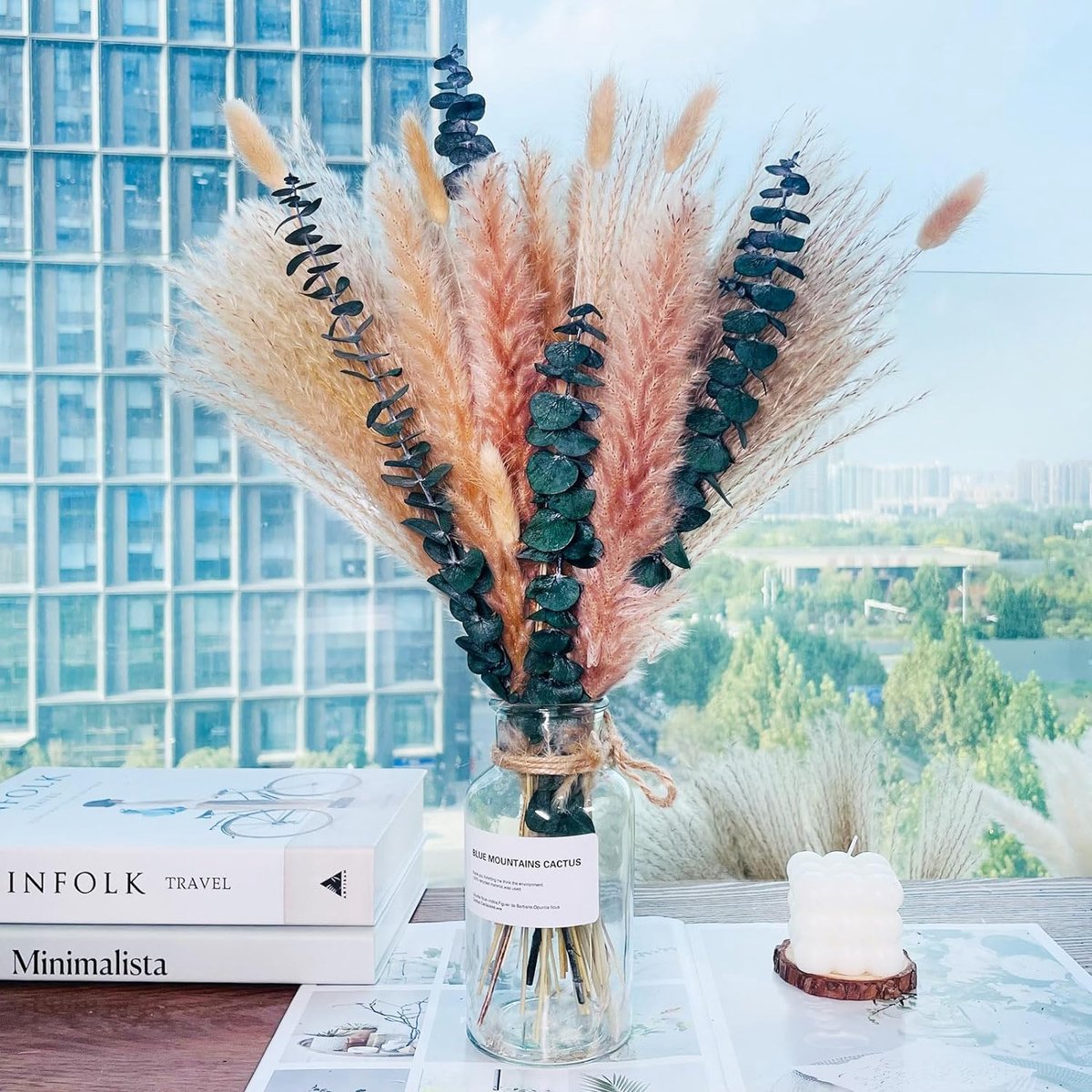 Pampas Gras Gedroogd Natuurlijk Gedroogde Bloemen Deco DIY Droog Bloemen Boeket, Pampas Gras Boeket Rietbloem Deco Ideaal voor Boho Woonkamer (50pcs)