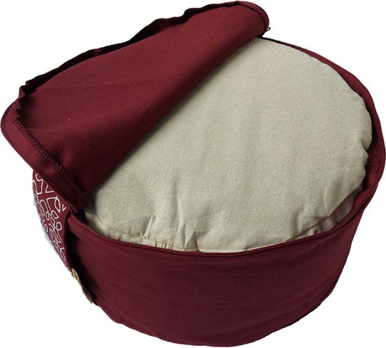 Samarali Lotus Rond Meditatiekussen Rood - Eco Boekweit Vulling - Duurzaam Yoga Kussen - 100% Biologisch - Tweelaags Ontwerp van Samarali — afbeelding 3