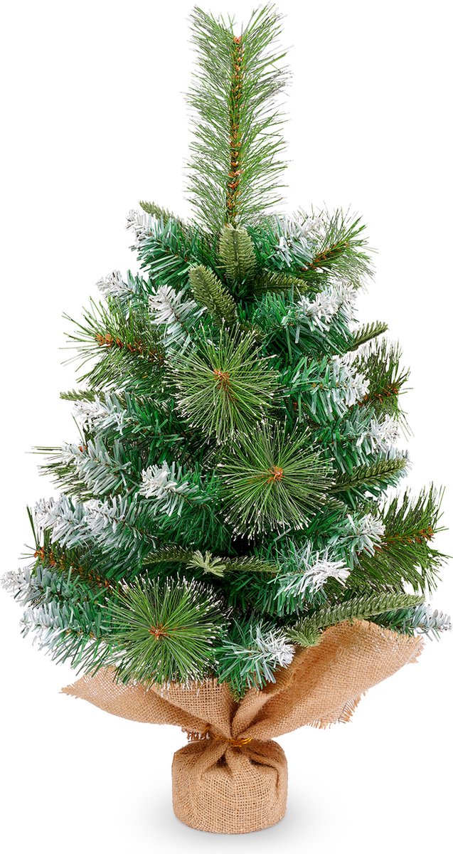 Uten Luxe uitvoering kleine Kunstkerstboom met sneeuw - 60cm hoog - Zonder verlichting - 60Takken - wit/Groen