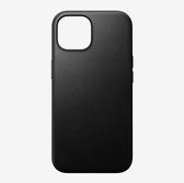 Nomad Modern Leather Case - Hoesje voor iPhone 15 - Nomad leder - Geschikt voor MagSafe en draadloos opladen - Zwart