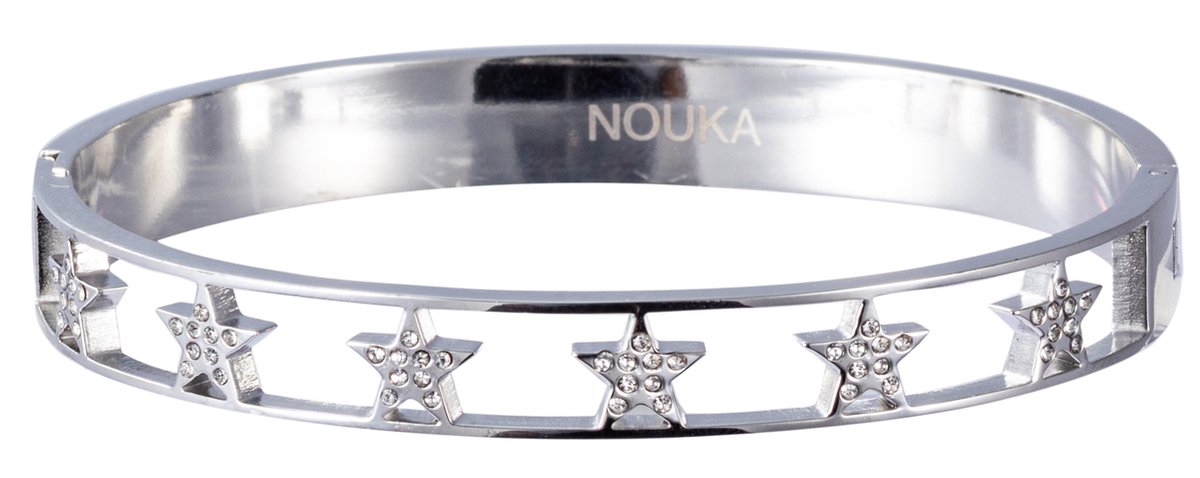 Nouka Dames Armband – Zilver Gekleurde Bangle met Sterren en Strass Steentjes - Stainless Steel – Cadeau voor Vrouwen