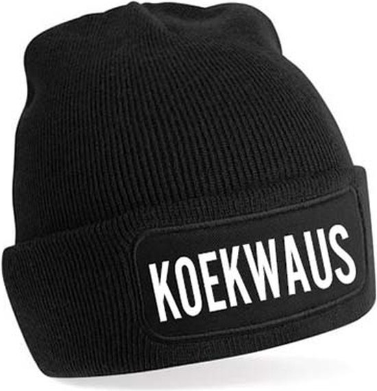 KOEKWAUS muts - Zwart (witte tekst) - Beanie - One Size - Uniseks - Grappige tekst - Wintersport - Aprés ski muts - ik wil zomer - Cadeau - Feestdagen - kerst