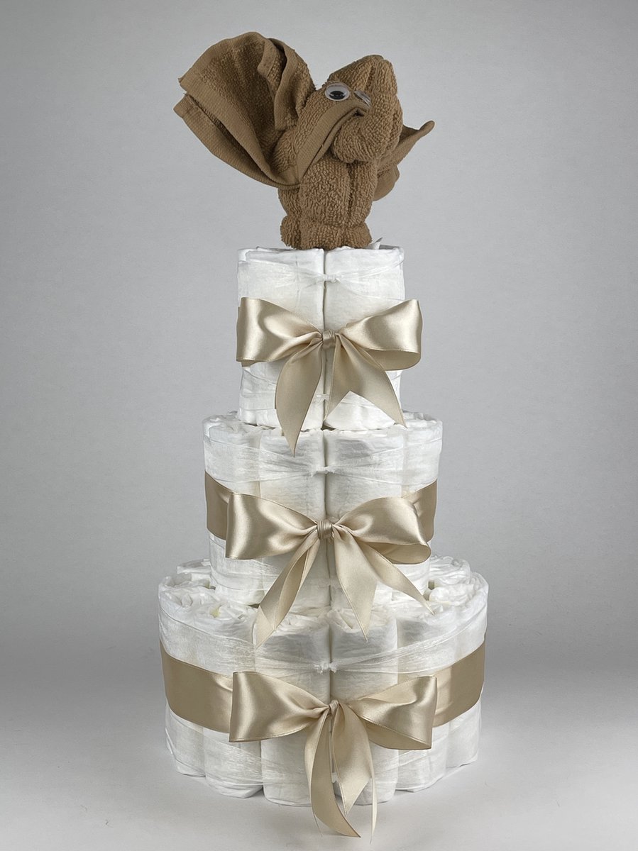Goedkoopste Chouette-Chouette | Luiertaart Neutraal | Kraamcadeau | Geboorte Jongen Meisje | Babyshower | Olifant Sand - Beige