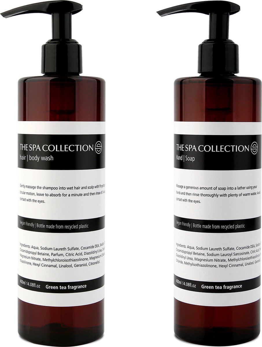 Goedkoopste The Spa Collection Green Tea - 2-in-1 Hair & body wash Handzeep - 400 ml pompfles - Set van 2 stuks