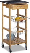 Keukenwagen landhuis, stabiele serveerwagen / Drankentrolley op Wielen - Opbergwagen \kitchen trolley ‎ 37.5 x 37.5 x 82.5 cm