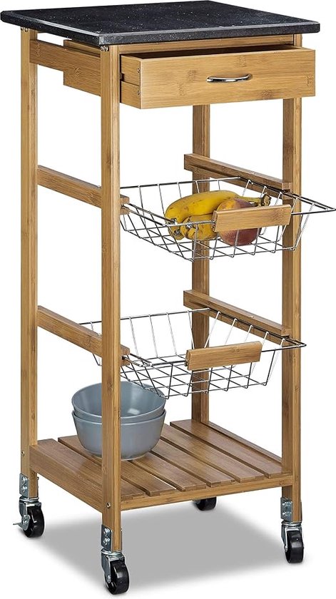 Kleine plankenwagen, serveerwagen, keukenwagen , 2 niveaus, draagkracht 100 kg