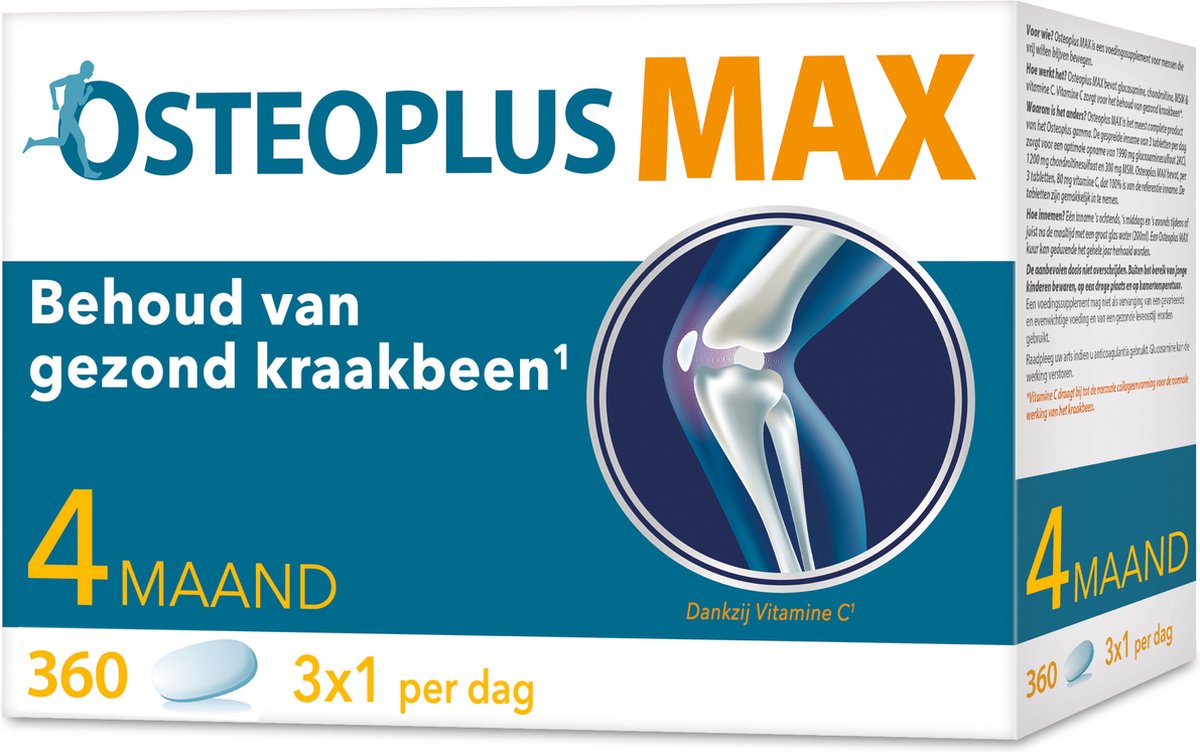 Goedkoopste Osteoplus Tabletten Max Glucosamine, Chondroïtine, MSM en Vitamine C - Voor Gezond Kraakbeen – 360 tabletten