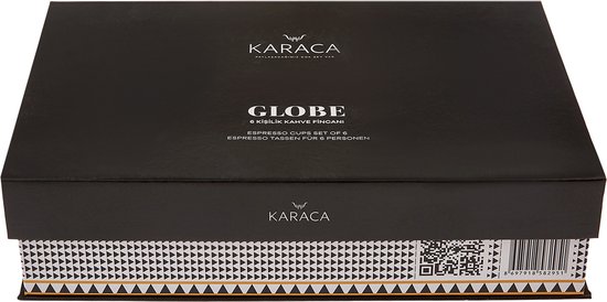 Karaca Globe Turkse koffiekopjes, set met schoteltjes, voor 6 personen, 12-delig, 6 espressokopjes en 6 schoteltjes, mochatbekers, cappuccino, koffieserviesset van porselein