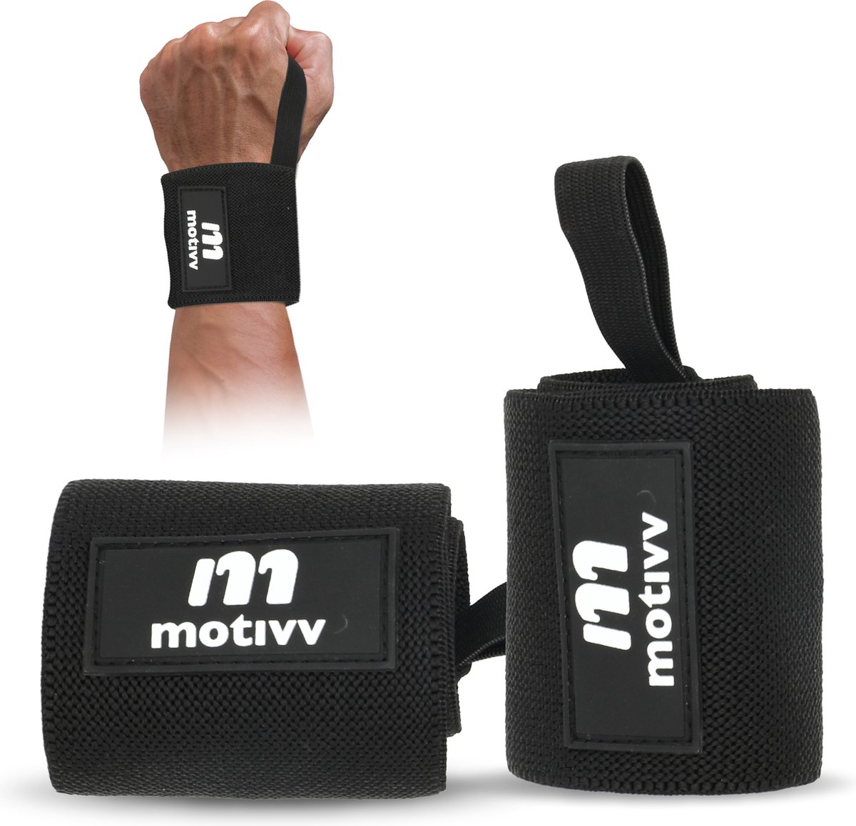 Motivv Wrist Wraps voor Fitness & Crossfit - Polsbanden voor Krachttraining - Polsbrace - 2 stuks - Zwart