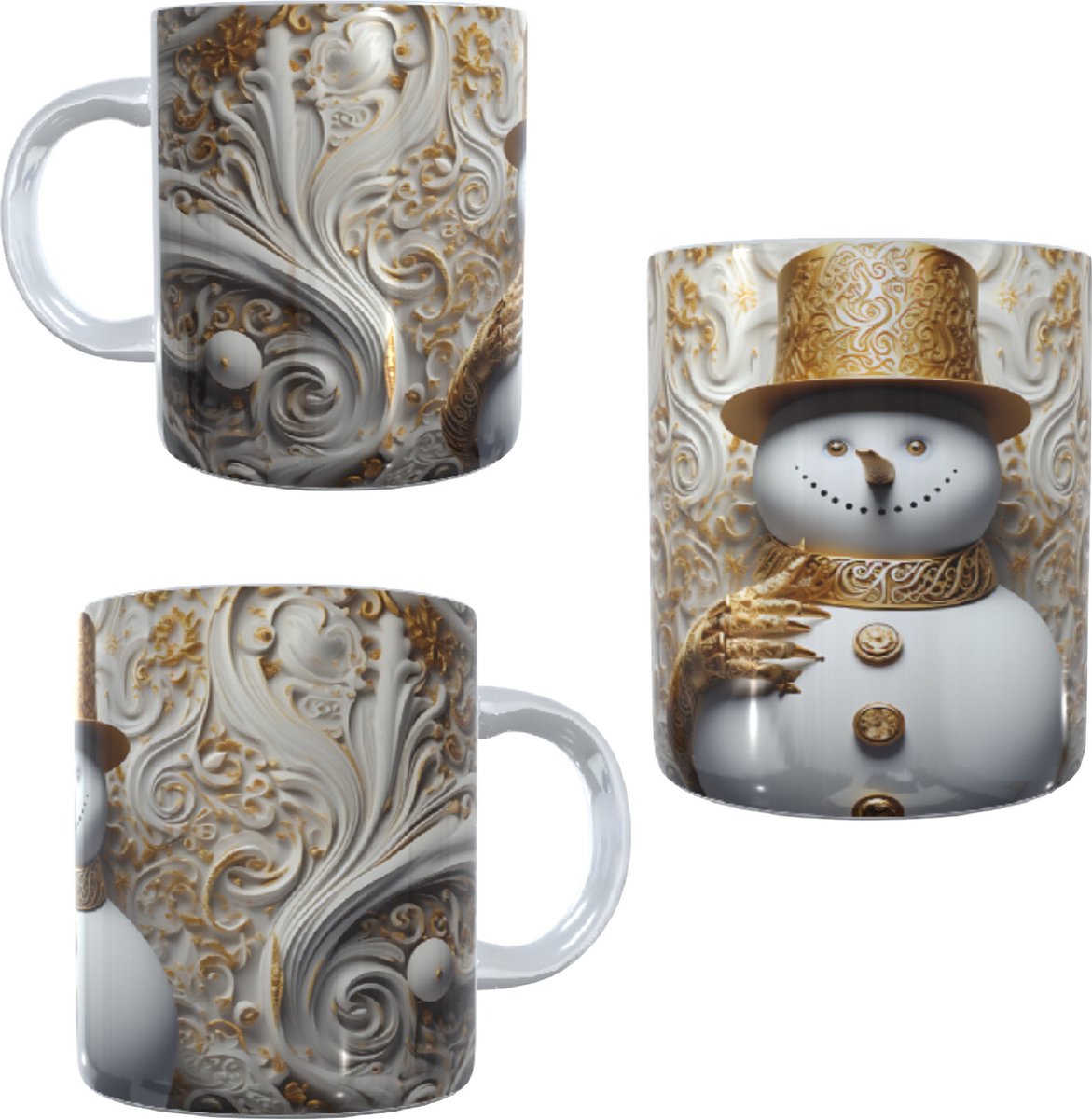 Bedrukte beker - mok kerst geschenk - kerstman - sneeuwpop - goud