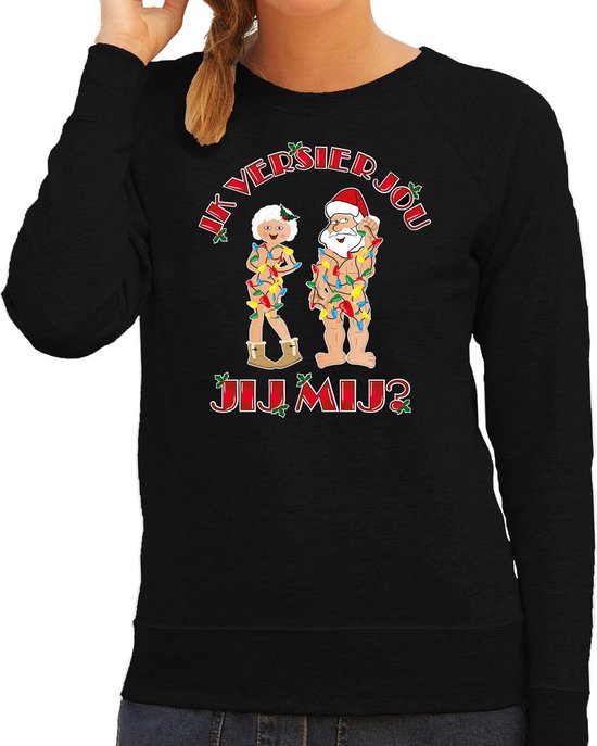 Bellatio Decorations foute Kersttrui/sweater dames - Ik versier jou, jij mij - zwart - versieren L