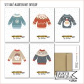 KaartenSet met Envelop -> Kerst - No: 08 (Warme KerstGroet / KerstTrui, Fijne Feestdagen - KerstTruien, Sneeuwvlok, Sneeuwpop, foute kersttrui) - LeuksteKaartjes.nl by xMar