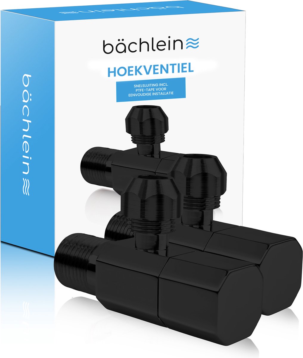 Bächlein Universeel Hoekventiel zelfafdichtend met Snelsluiting in mat zwart [set van 2] - 1/2 inch, opent en sluit met slechts 1/4 draai [Quarter Turn]...