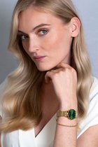 Montre ZINZI Lady Crystal cadran vert, boîtier couleur or jaune et bracelet en maille d'acier, cristaux blancs à l'indication des heures, 28 mm extra fin ZIW635M