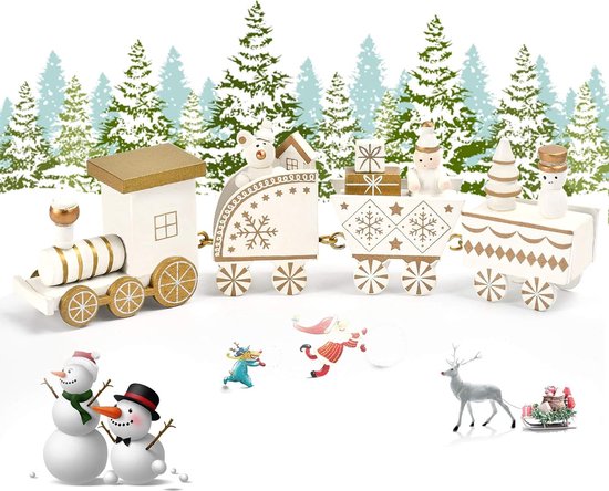 1 stks Houten Kerst Trein Speelgoed Set Kersttrein voor Kerstversieringen en Geschenken, houten kerstversieringen, Partij, kerstversiering (wit)