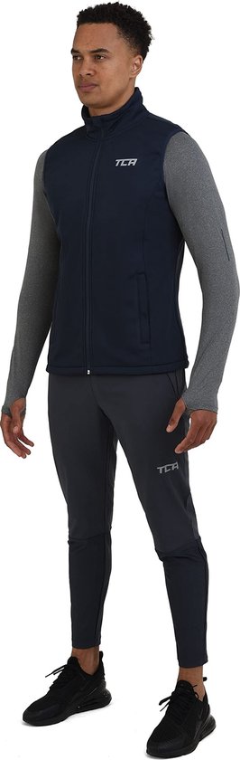 TCA Mannen Flyweight Winddicht Hardloop Fiets Gilet met Ritszakken - Donkerblauw, XXL