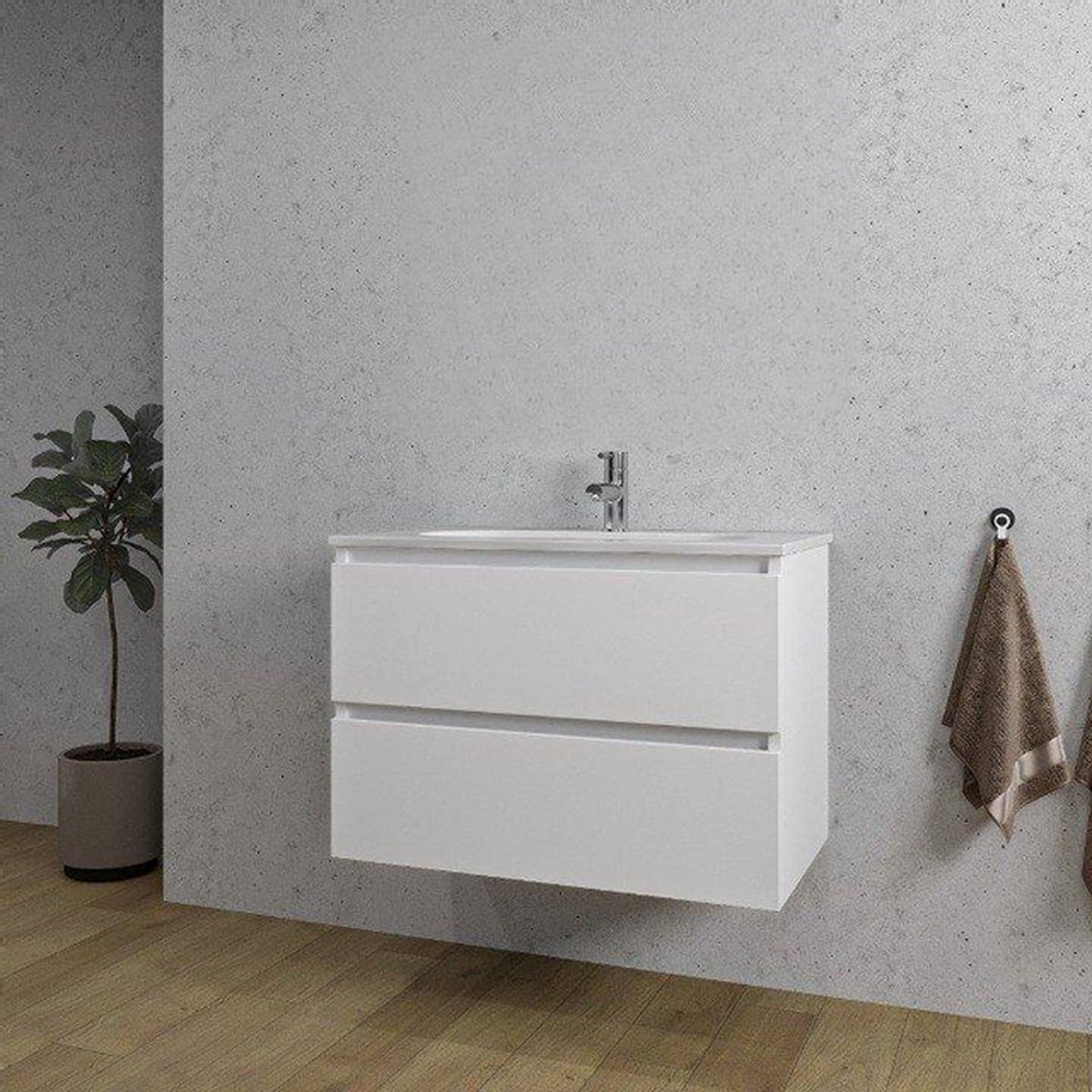 Saniclass Chaci Badkamermeubelset - 80x45x55cm - keramische wastafel glans wit - 1 wasbak - 1 kraangat - 2 lades - mat wit