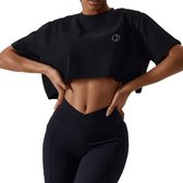 Peachy Bum Short Oversized T-Shirt – Crop top – Sportkleding dames – Zwart – Maat M