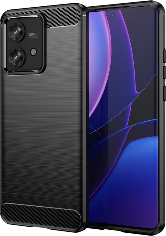 Coque Motorola Edge 40 Neo - MobyDefend TPU Gel Case - Métal Brossé + Aspect Carbone - Zwart - Coque de Protection pour Téléphone Portable - Coque de Téléphone Convient pour -