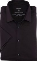 OLYMP 24/7 No. 6 Six super slim fit overhemd - korte mouw - tricot - zwart - Strijkvriendelijk - Boordmaat: 42