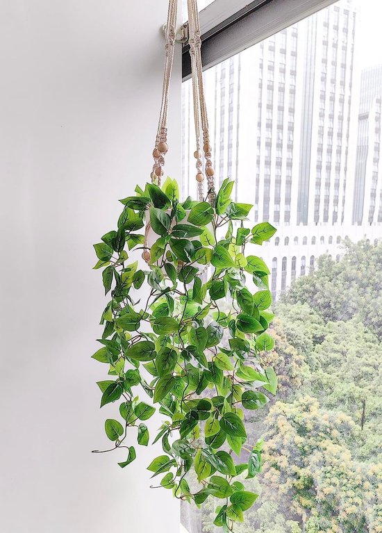 Fycooler Kunstmatige hangende wijnstokken planten, faux klimop wijnstok plastic nep-trailing huilend groen hangende plant voor hek muur binnen buiten tuin bruiloft hangende mand decoratie - 3 pak