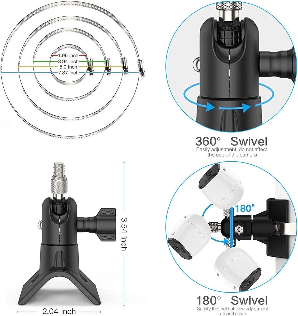 Muurhoekbevestiging compatibel met Eufy Indoor Cam C210 C220 - Verstelbare 360° montagebeugel voor haakse muur, binnen en buiten, 360° rotatie beveiligingsbeugel (alleen beugel