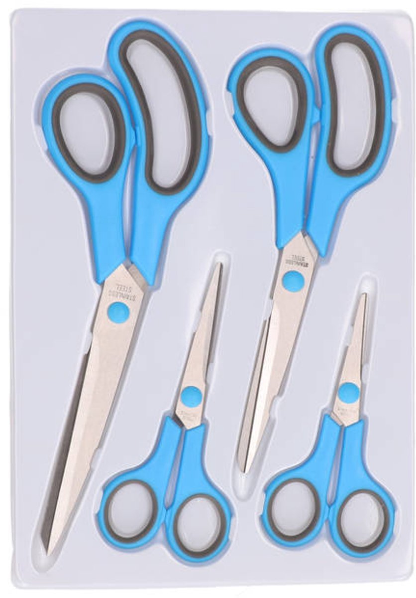 Gadgetpoint - Roestvrije Universele Scharenset - Scharen - Knippen & Knutselen - Keukenschaar - Blauw 4-delig