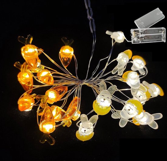 Lichtsnoer voor Pasen, 2 m, 20 leds, Bunny, wortel, lichtketting, werkt