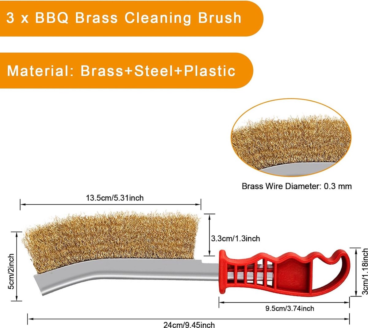 Allecto Plus - Messing Borstel Set Met 3 Stuks Voor Het Reinigen Van Lak Roest En Grillresten Kleine Borstels Van Messing Roestvrij Staal En Nylon
